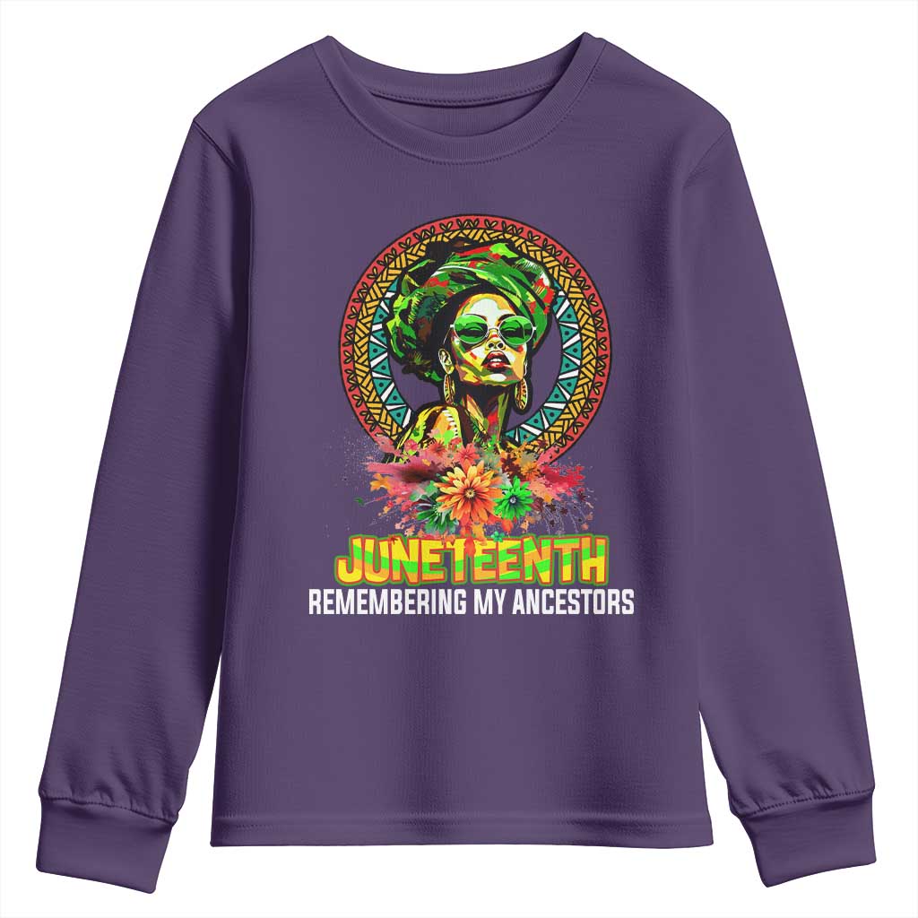 Juneteenth 1865 Youth Long Sleeve Shirt Remembering Ancestors African American Woman