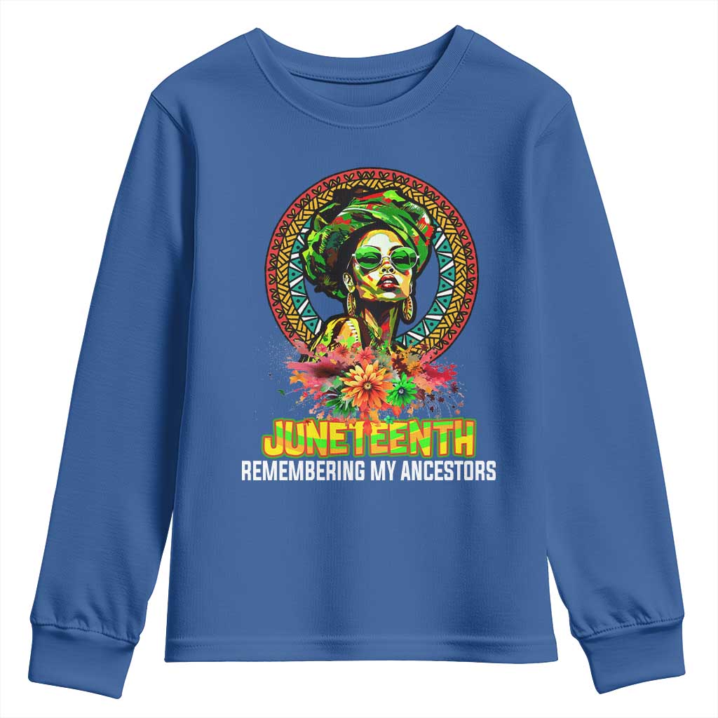 Juneteenth 1865 Youth Long Sleeve Shirt Remembering Ancestors African American Woman