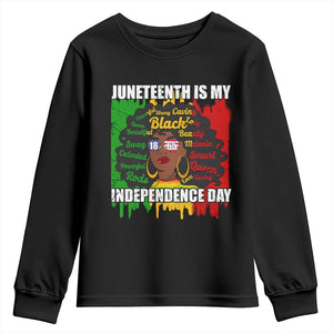 Juneteenth Is My Independence Day Youth Long Sleeve Shirt Since 1865 African American Woman