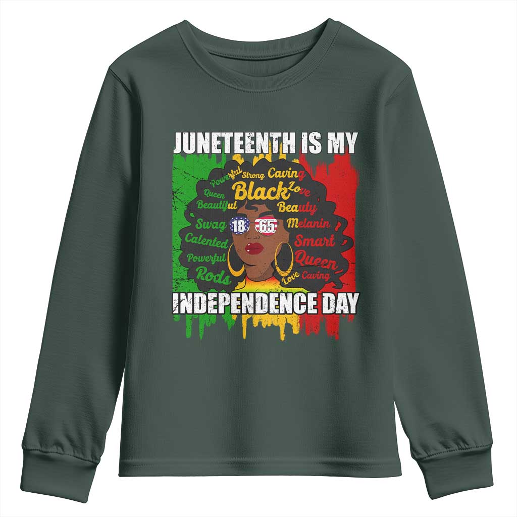 Juneteenth Is My Independence Day Youth Long Sleeve Shirt Since 1865 African American Woman