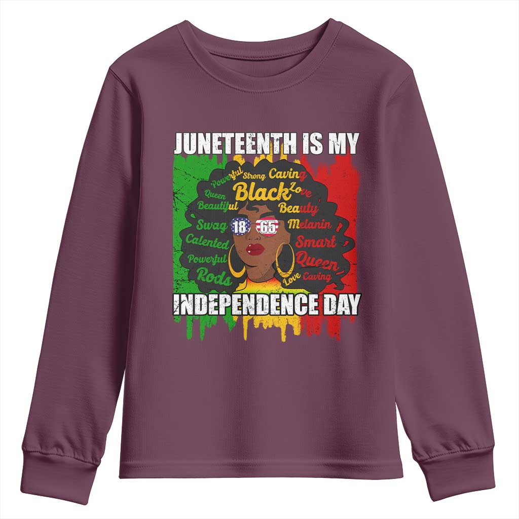Juneteenth Is My Independence Day Youth Long Sleeve Shirt Since 1865 African American Woman