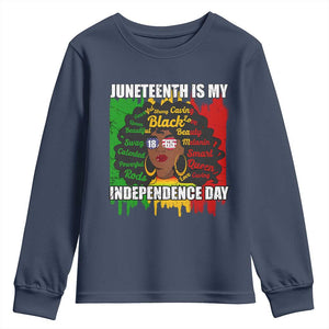 Juneteenth Is My Independence Day Youth Long Sleeve Shirt Since 1865 African American Woman