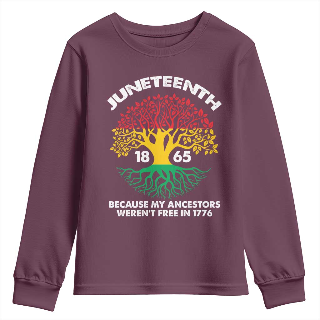Juneteenth 1865 Youth Long Sleeve Shirt Because My Ancestor Weren't Free In 1776 African American Roots