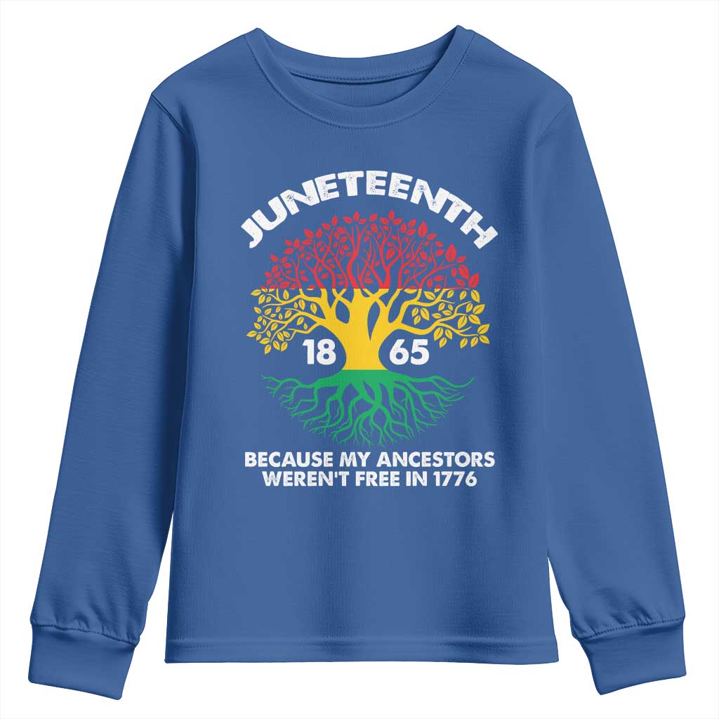 Juneteenth 1865 Youth Long Sleeve Shirt Because My Ancestor Weren't Free In 1776 African American Roots