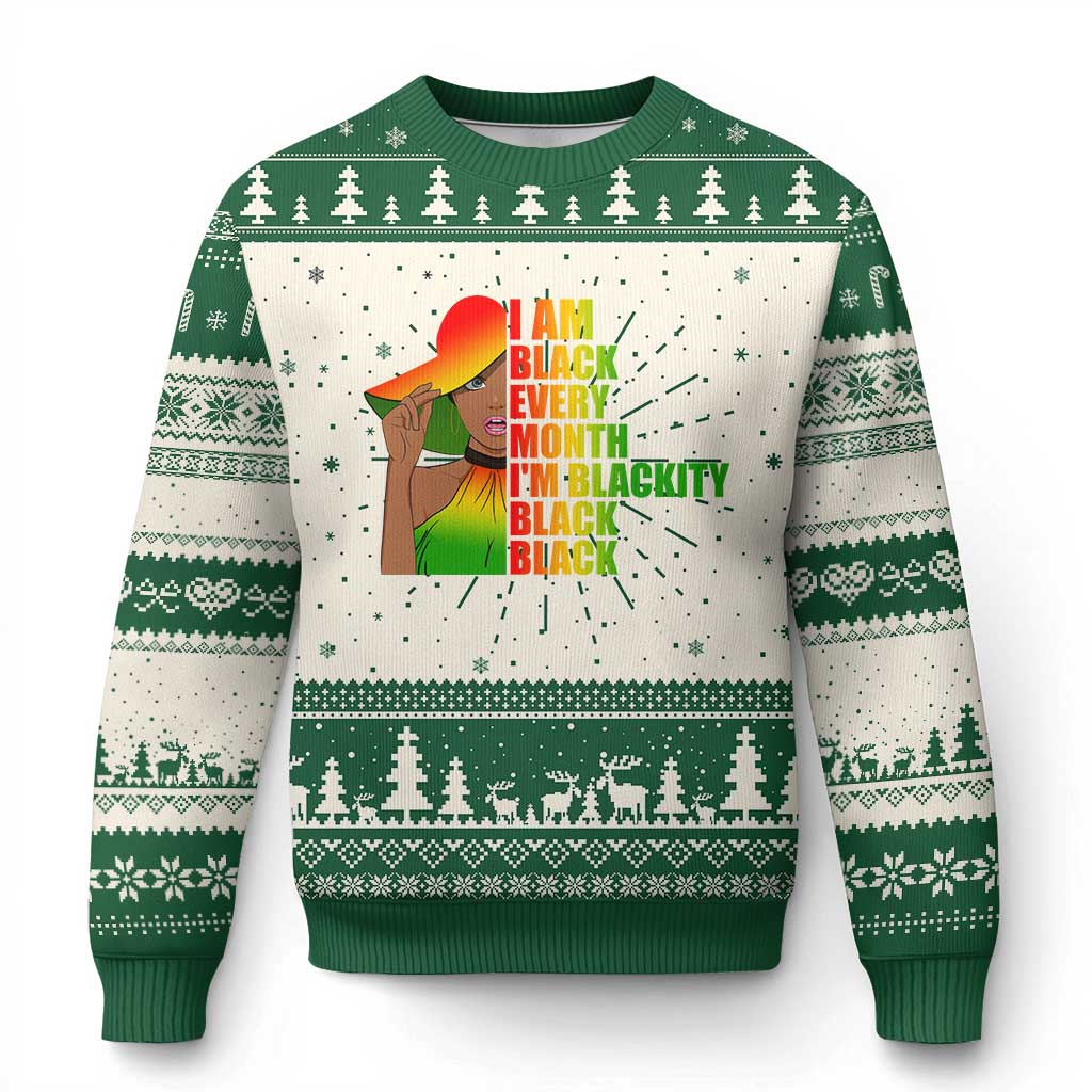 I Am Black Every Month Knit Sweatshirt Blackity Slay Woman African Pride