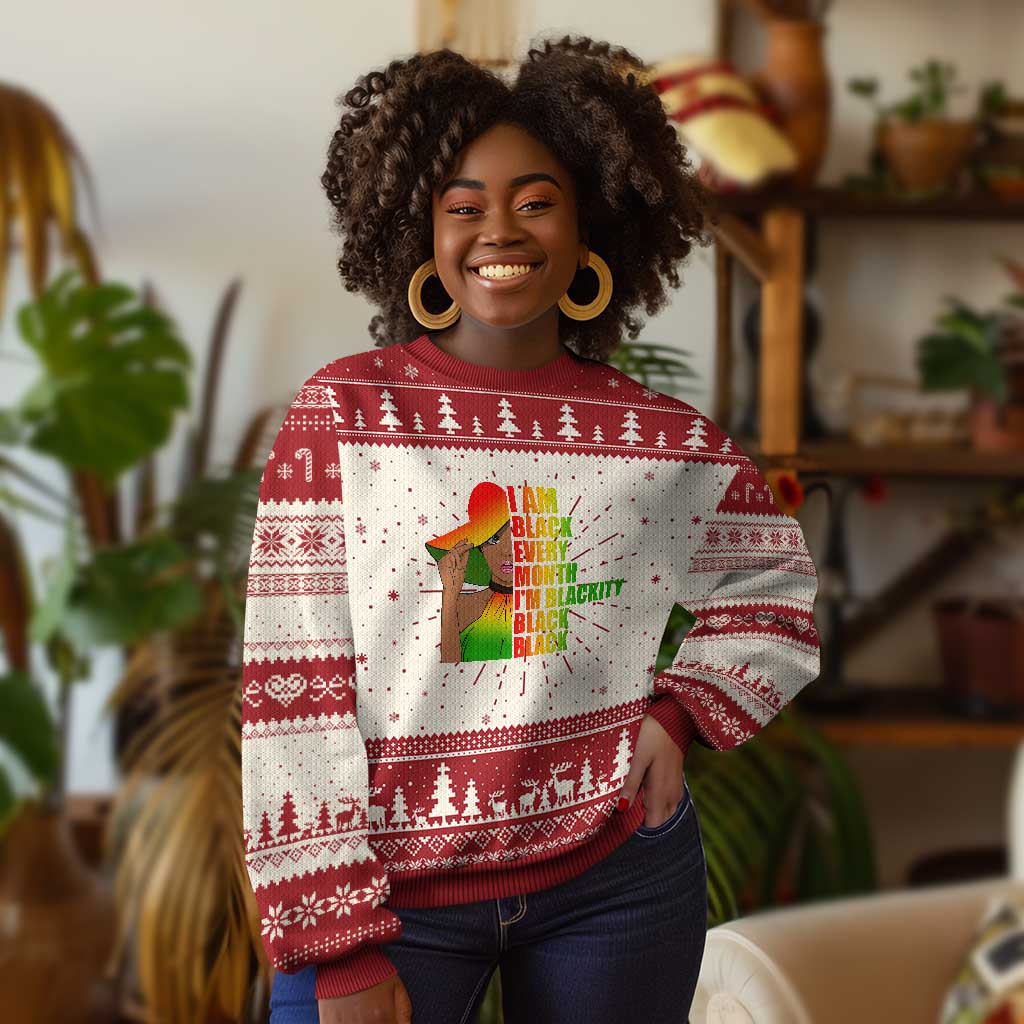 I Am Black Every Month Knit Sweatshirt Blackity Slay Woman African Pride
