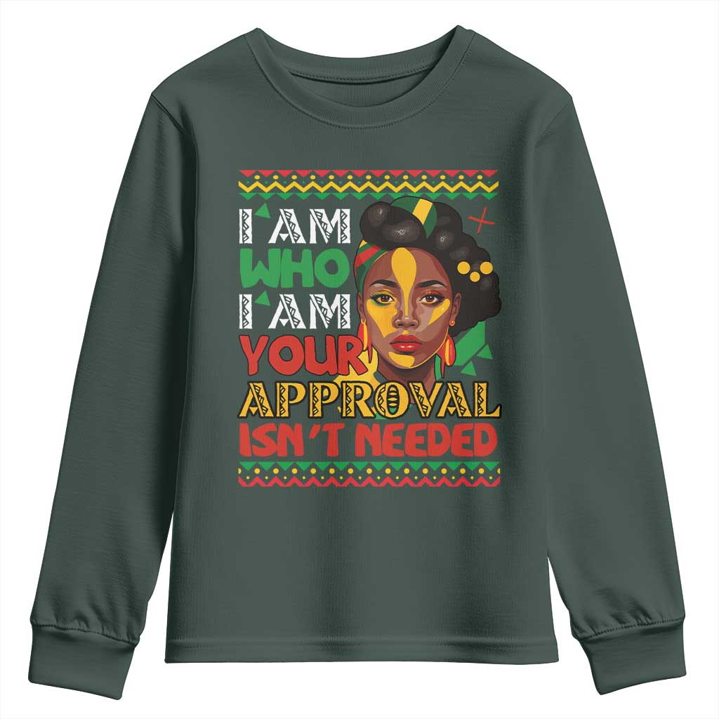 Black Queen Pride Youth Long Sleeve Shirt I Am Who I Am Your Approval Isn't Needed