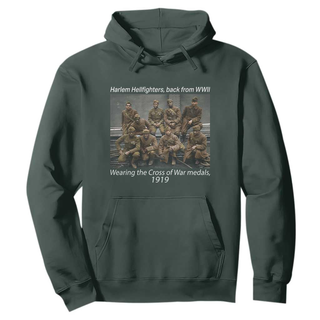 Harlem Hellfighters 1919 WWII Heroes Hoodie Cross of War Medal African American Black History - African Pride