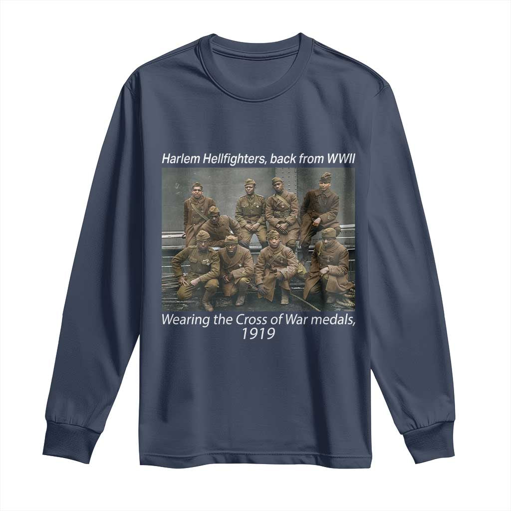 Harlem Hellfighters 1919 WWII Heroes Long Sleeve Shirt Cross of War Medal African American Black History - African Pride
