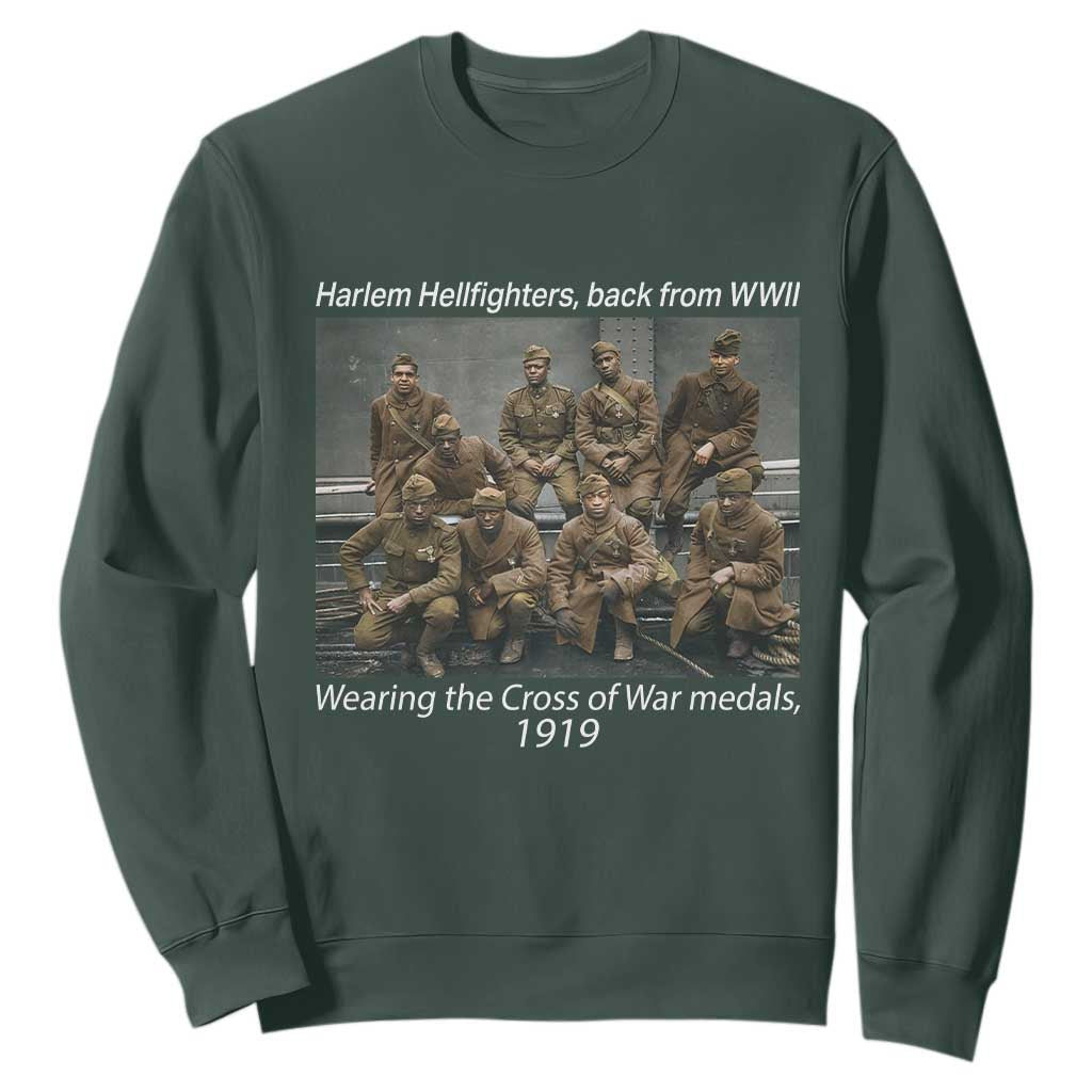 Harlem Hellfighters 1919 WWII Heroes Sweatshirt Cross of War Medal African American Black History - African Pride