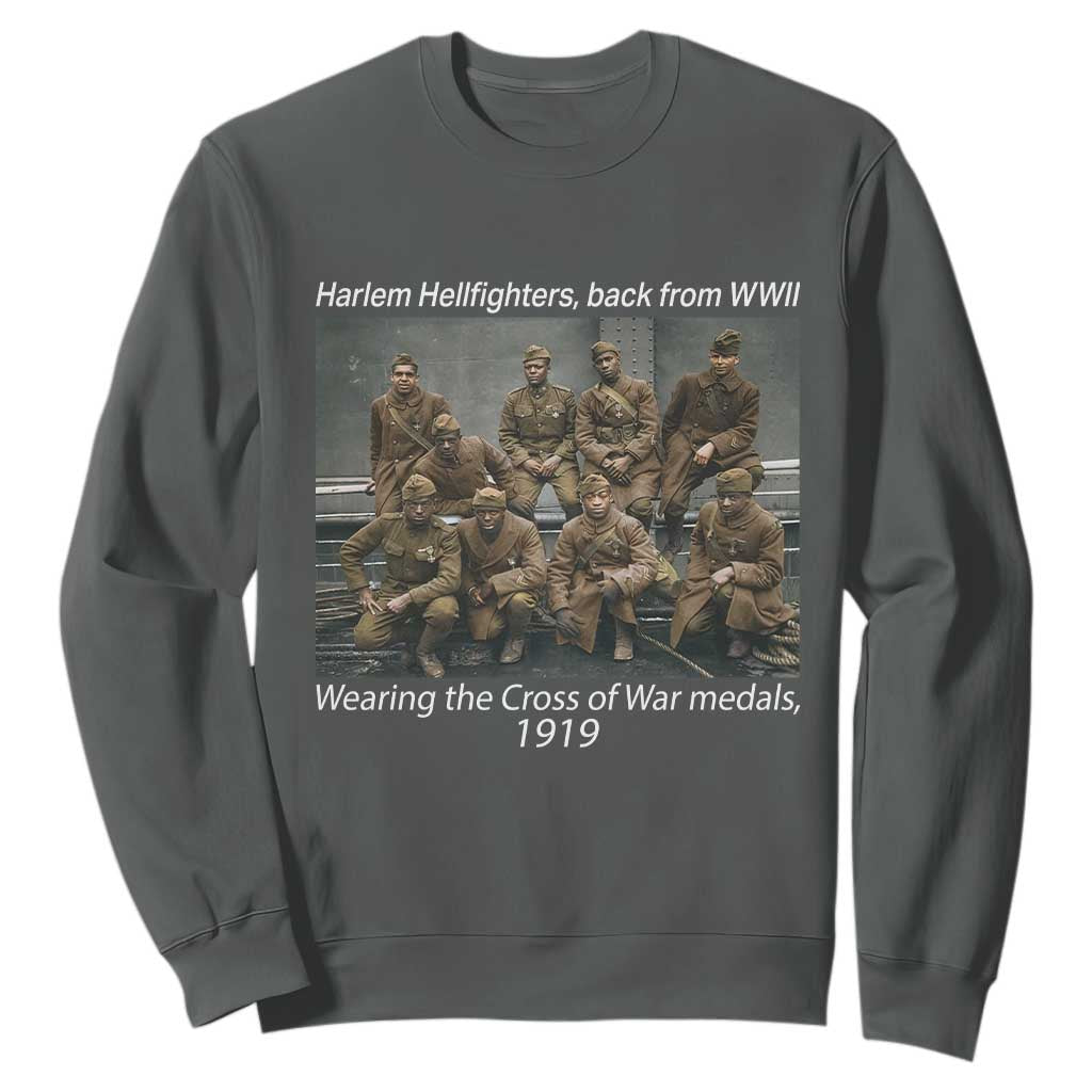 Harlem Hellfighters 1919 WWII Heroes Sweatshirt Cross of War Medal African American Black History - African Pride