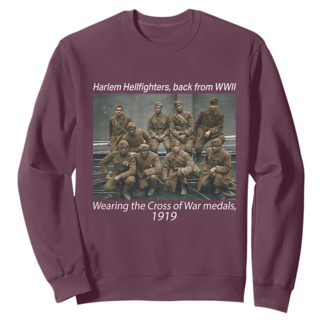 Harlem Hellfighters 1919 WWII Heroes Sweatshirt Cross of War Medal African American Black History - African Pride