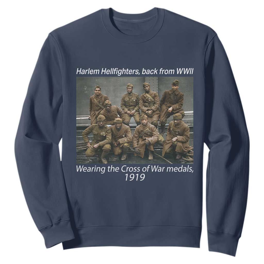 Harlem Hellfighters 1919 WWII Heroes Sweatshirt Cross of War Medal African American Black History - African Pride