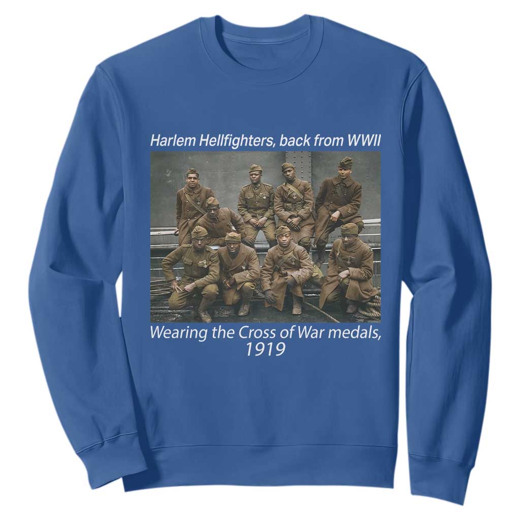 Harlem Hellfighters 1919 WWII Heroes Sweatshirt Cross of War Medal African American Black History - African Pride