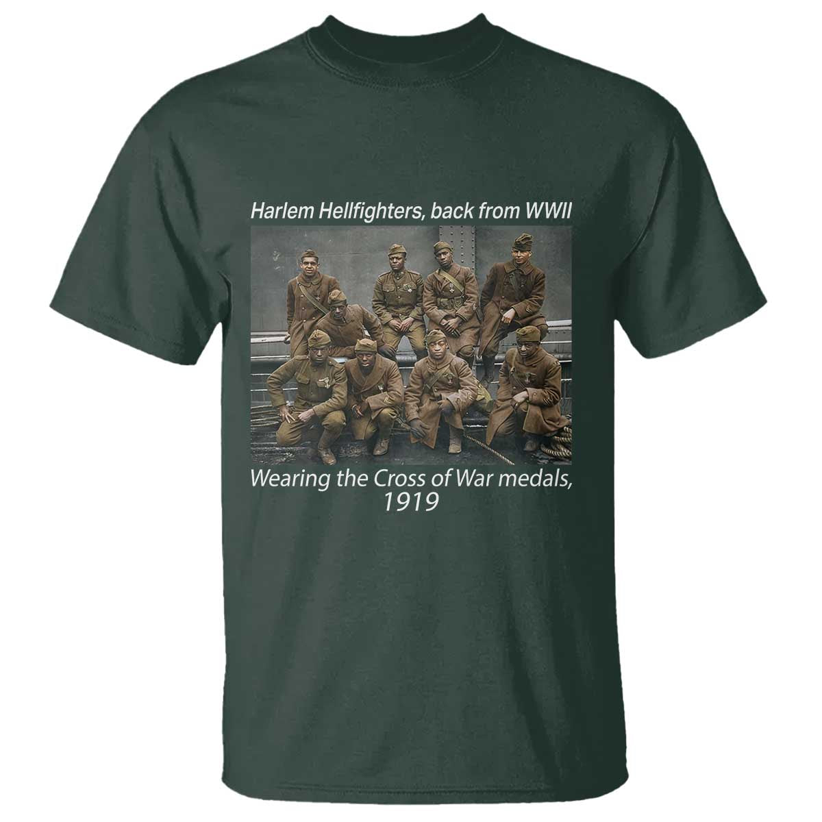 Harlem Hellfighters 1919 WWII Heroes T Shirt Cross of War Medal African American Black History - African Pride