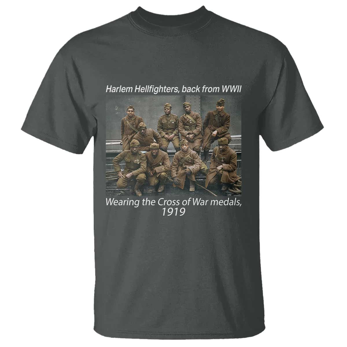 Harlem Hellfighters 1919 WWII Heroes T Shirt Cross of War Medal African American Black History - African Pride