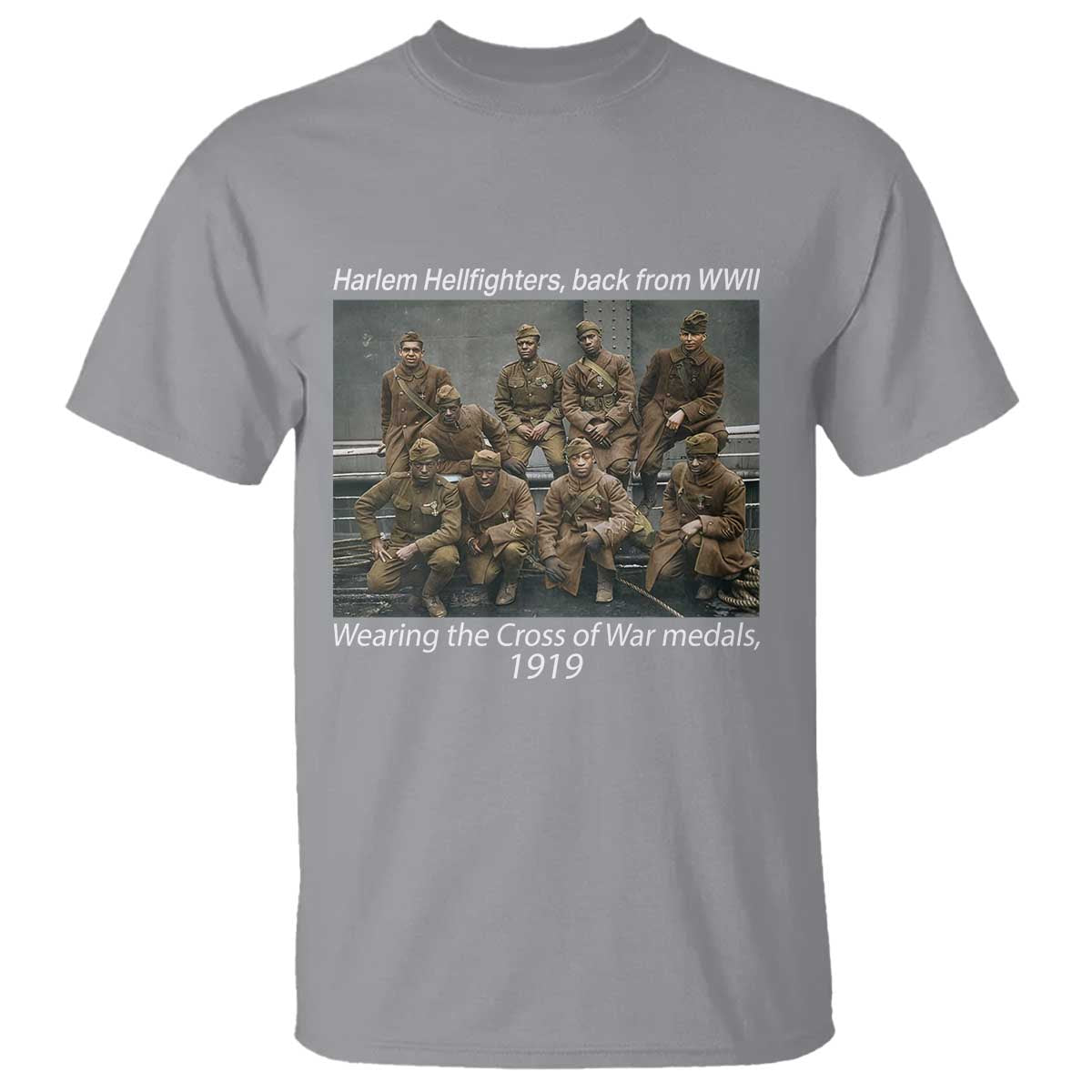 Harlem Hellfighters 1919 WWII Heroes T Shirt Cross of War Medal African American Black History - African Pride
