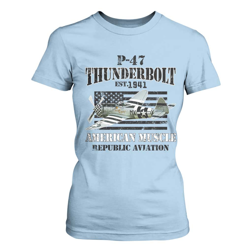 P-47 Thunderbolt WWII Airplane T Shirt For Women American Muscle Vintage
