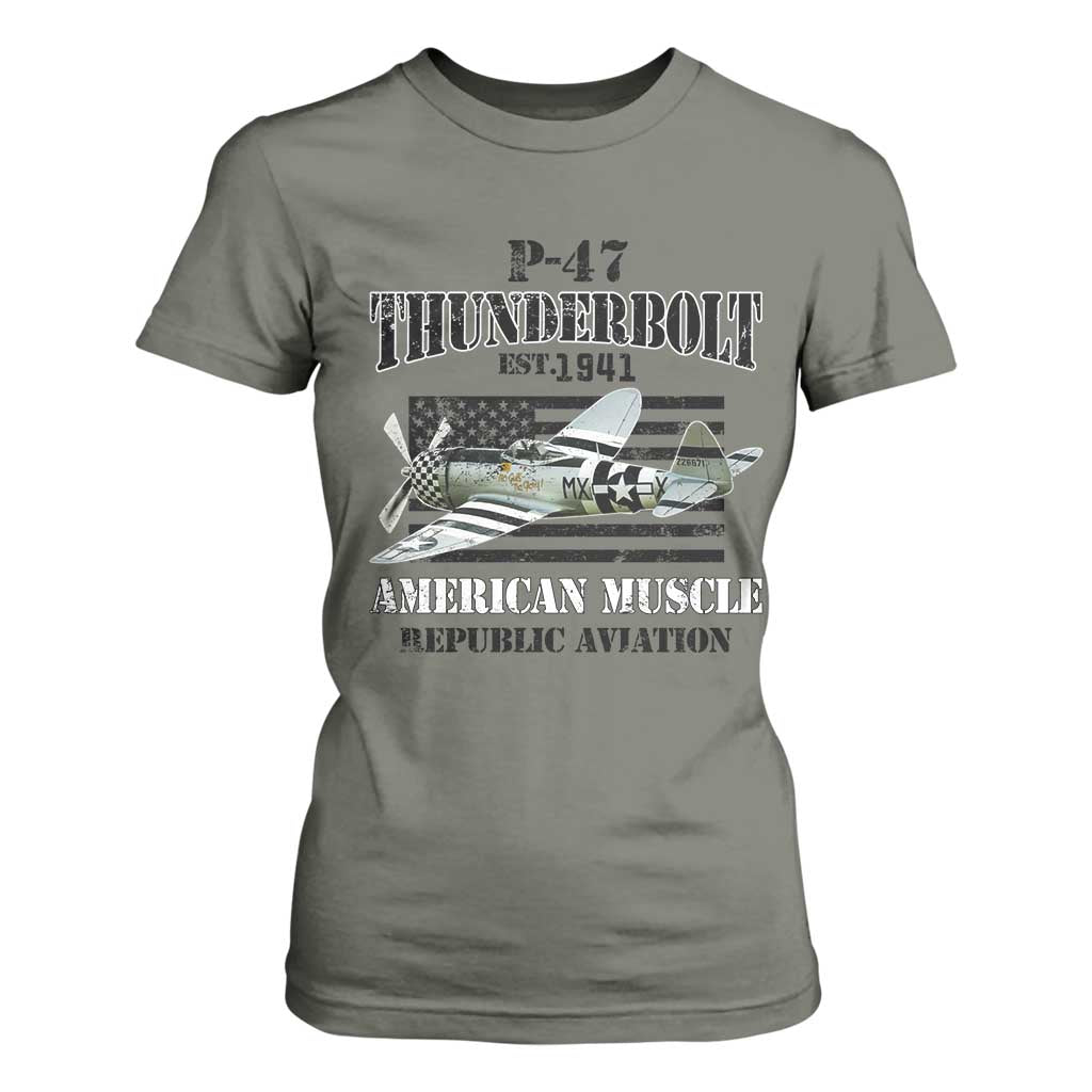 P-47 Thunderbolt WWII Airplane T Shirt For Women American Muscle Vintage