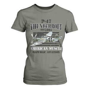 P-47 Thunderbolt WWII Airplane T Shirt For Women American Muscle Vintage