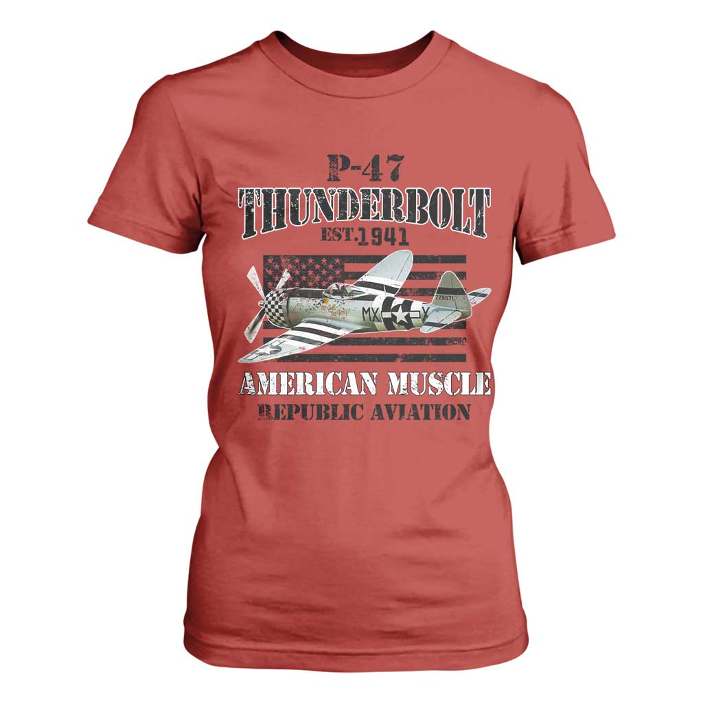 P-47 Thunderbolt WWII Airplane T Shirt For Women American Muscle Vintage