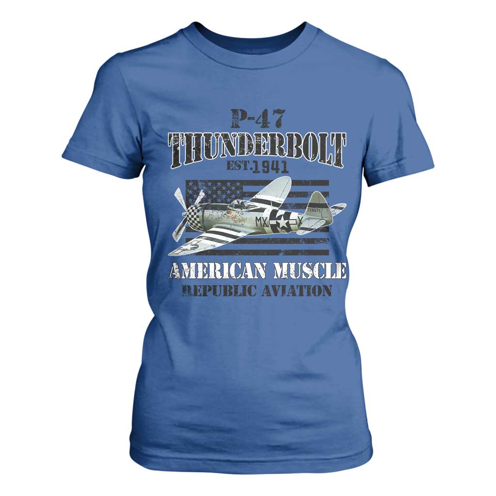 P-47 Thunderbolt WWII Airplane T Shirt For Women American Muscle Vintage