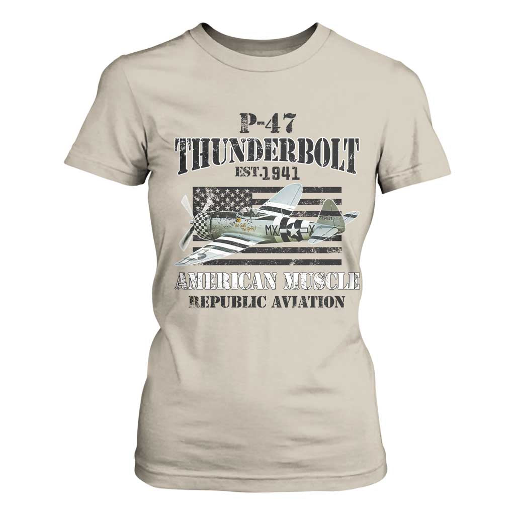P-47 Thunderbolt WWII Airplane T Shirt For Women American Muscle Vintage