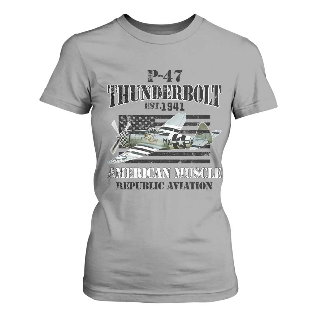 P-47 Thunderbolt WWII Airplane T Shirt For Women American Muscle Vintage