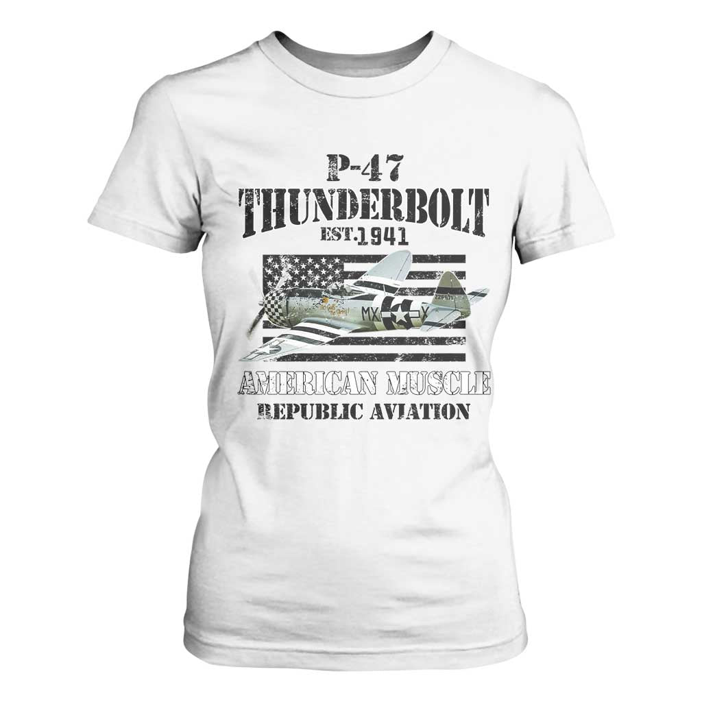 P-47 Thunderbolt WWII Airplane T Shirt For Women American Muscle Vintage