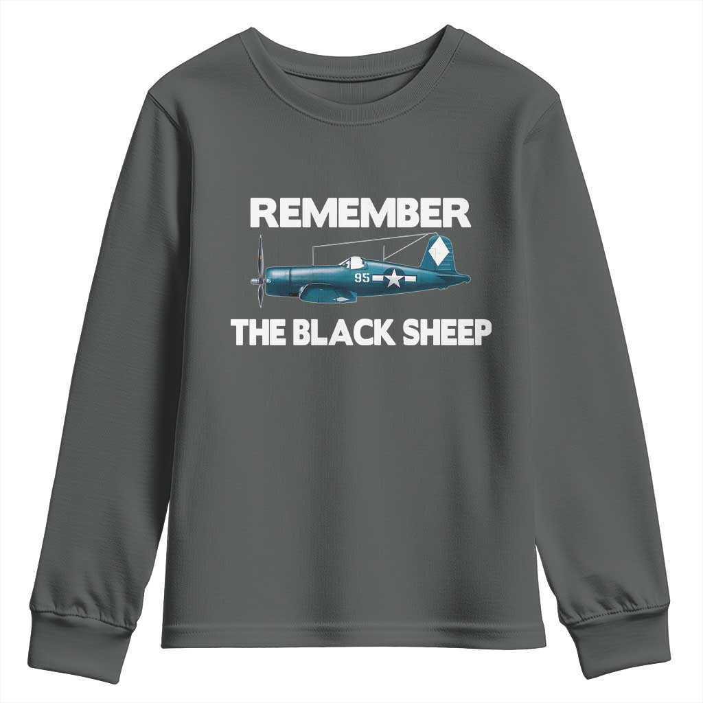 Corsair WWII History Youth Sweatshirt Black Sheep Squadron Pilot