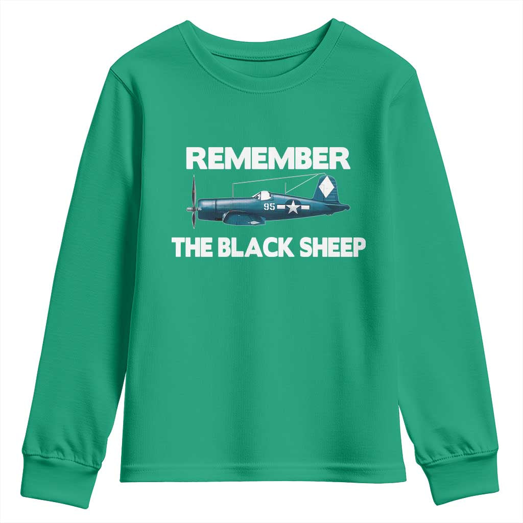 Corsair WWII History Youth Sweatshirt Black Sheep Squadron Pilot