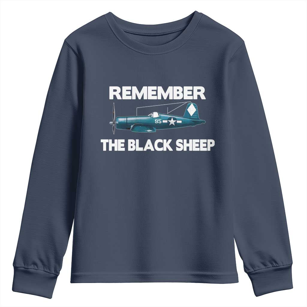 Corsair WWII History Youth Sweatshirt Black Sheep Squadron Pilot