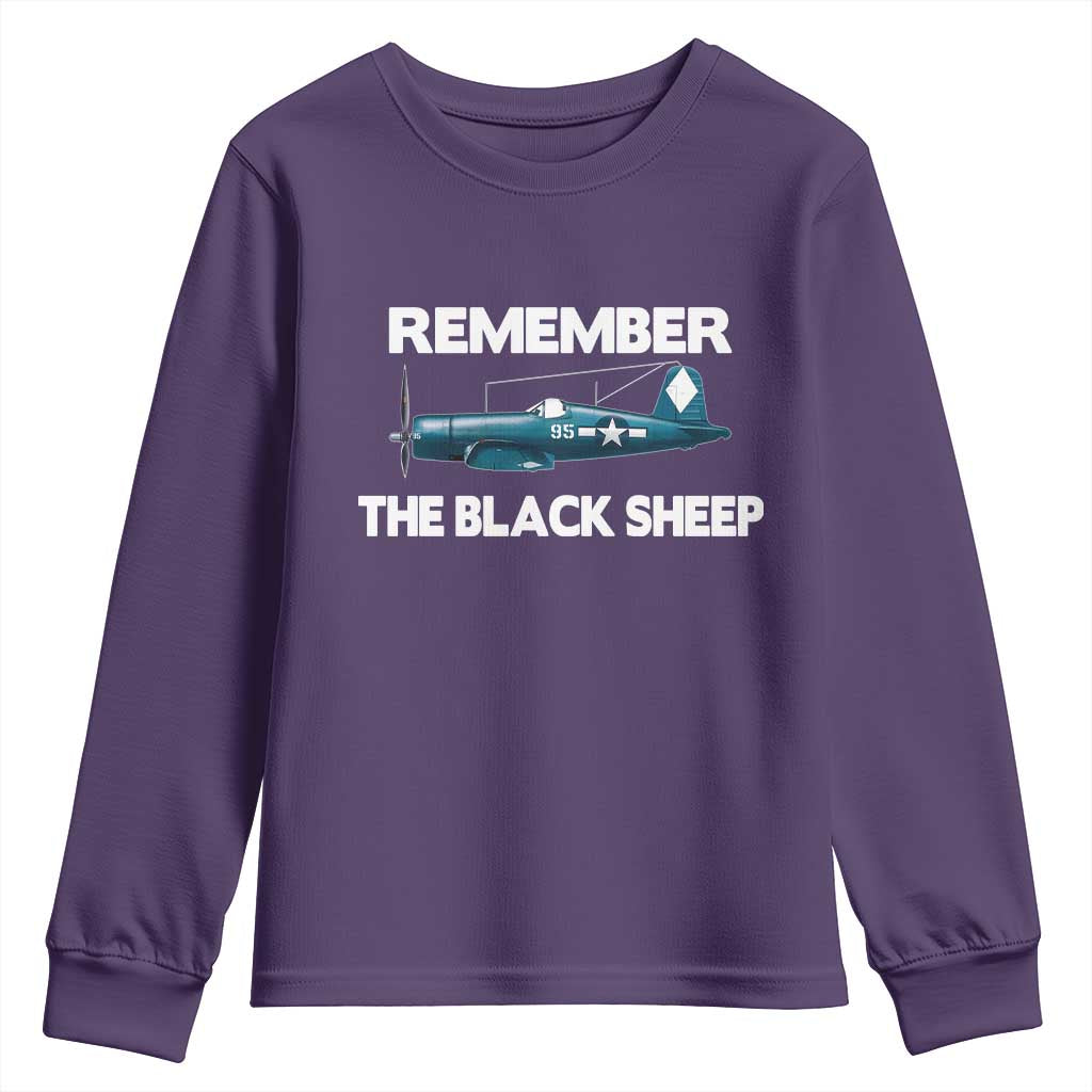 Corsair WWII History Youth Sweatshirt Black Sheep Squadron Pilot