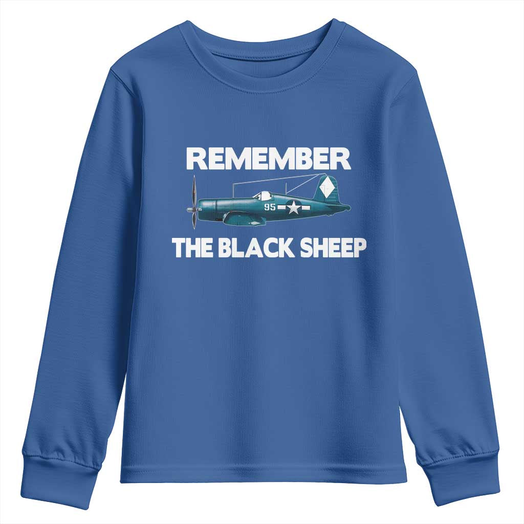 Corsair WWII History Youth Sweatshirt Black Sheep Squadron Pilot