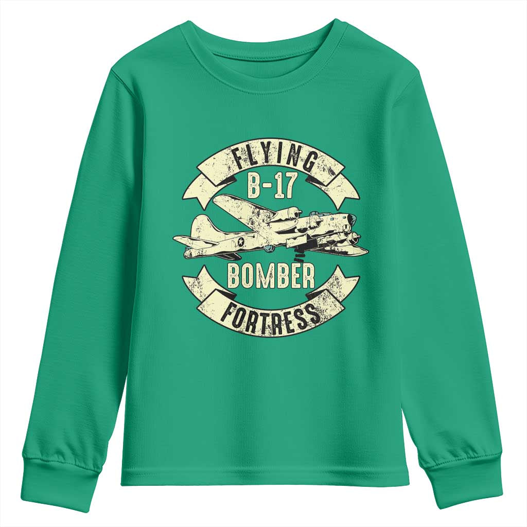 Vintage B-17 Bomber WW2 Aircraft Youth Sweatshirt Plane Aviation Fighter Airplane Retro Grunge