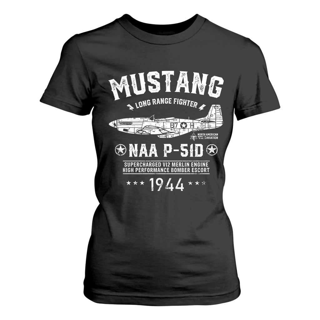 P-51 Mustang T Shirt For Women North American Aviation WW2 P51 Fighter Plane