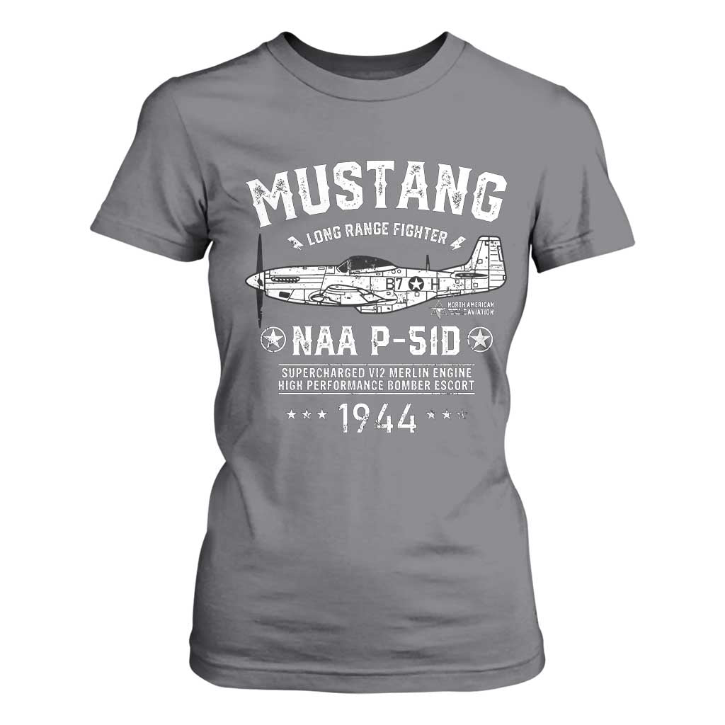 P-51 Mustang T Shirt For Women North American Aviation WW2 P51 Fighter Plane