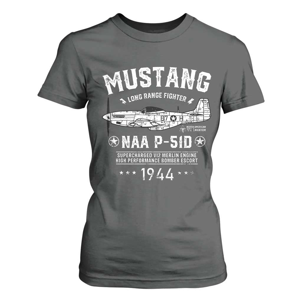 P-51 Mustang T Shirt For Women North American Aviation WW2 P51 Fighter Plane