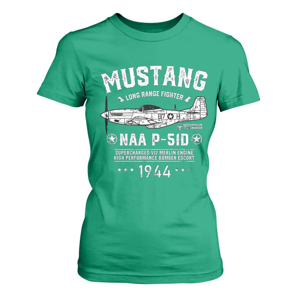 P-51 Mustang T Shirt For Women North American Aviation WW2 P51 Fighter Plane