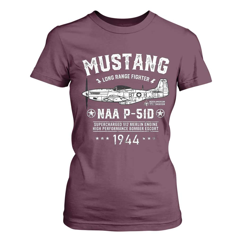 P-51 Mustang T Shirt For Women North American Aviation WW2 P51 Fighter Plane