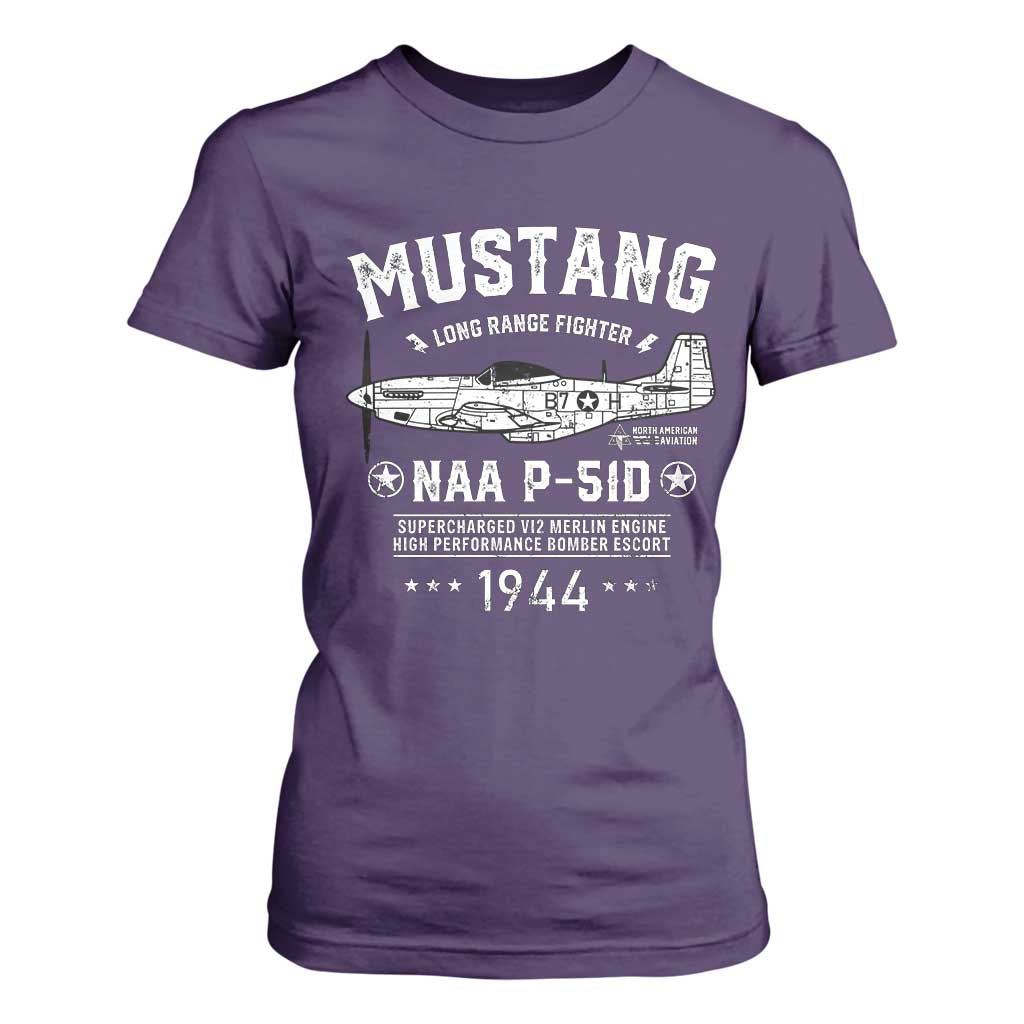 P-51 Mustang T Shirt For Women North American Aviation WW2 P51 Fighter Plane