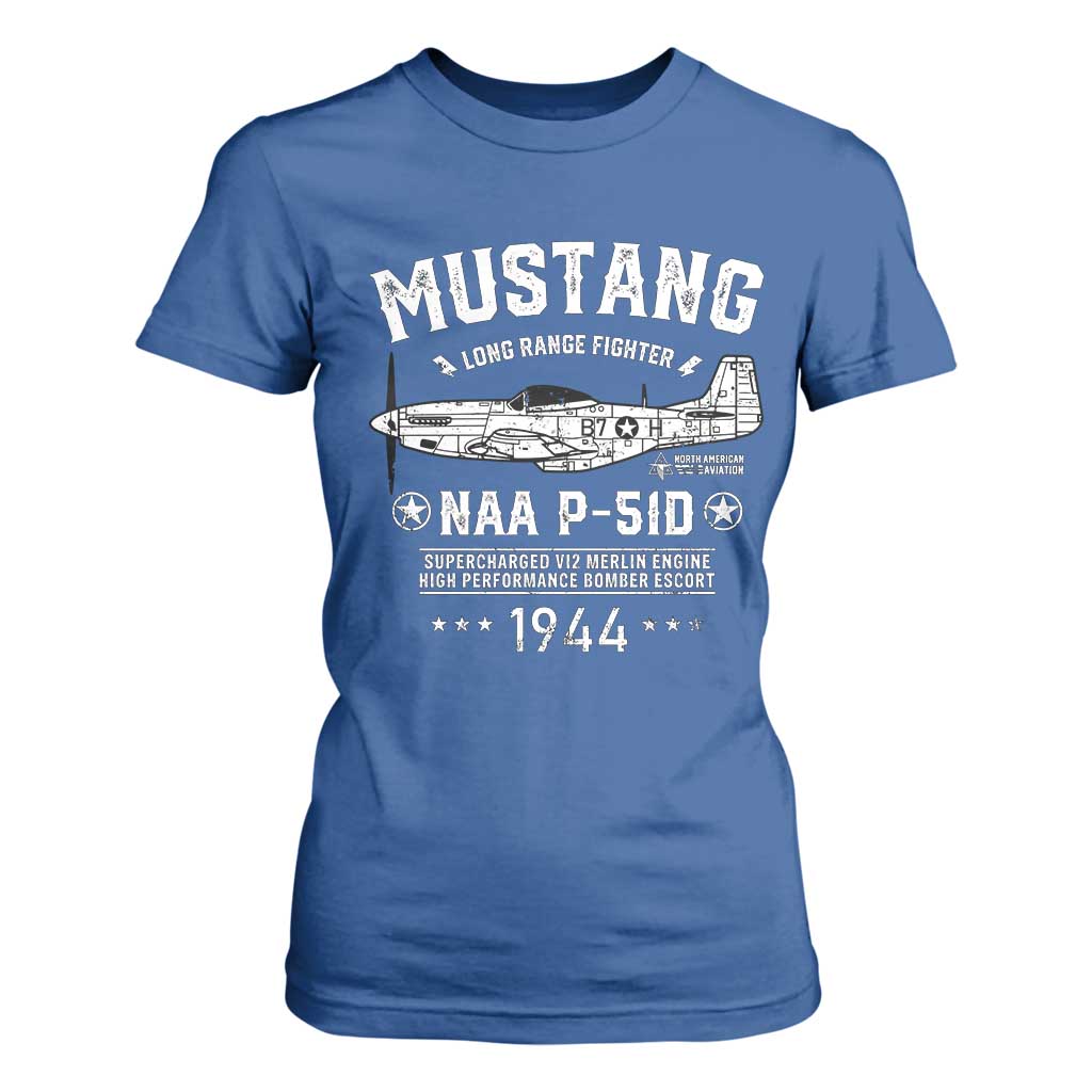 P-51 Mustang T Shirt For Women North American Aviation WW2 P51 Fighter Plane
