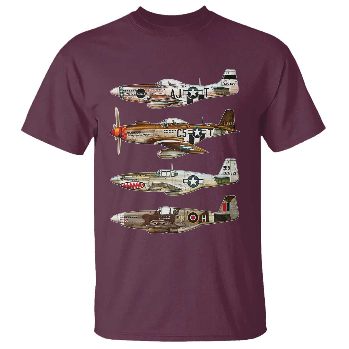 WW2 Warplanes B-17 P51 T Shirt Vintage WWII Fighter Planes Iconic Military Aircraft