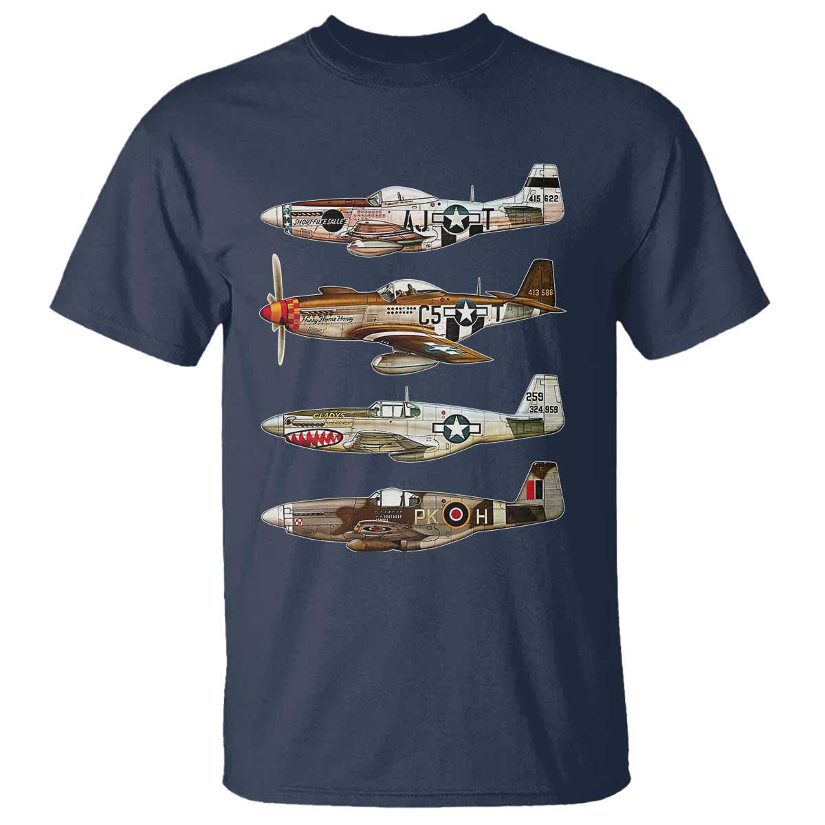WW2 Warplanes B-17 P51 T Shirt Vintage WWII Fighter Planes Iconic Military Aircraft