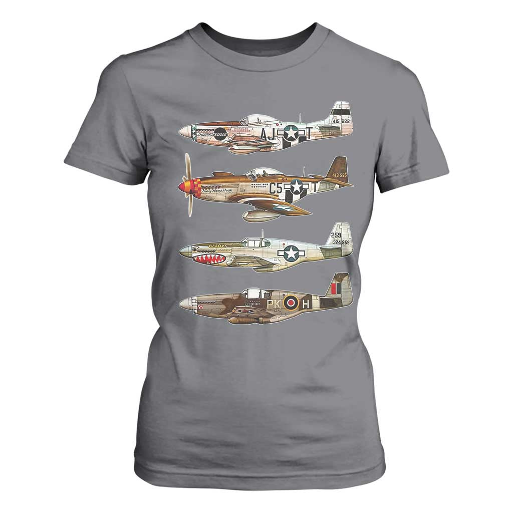 WW2 Warplanes B-17 P51 T Shirt For Women Vintage WWII Fighter Planes Iconic Military Aircraft