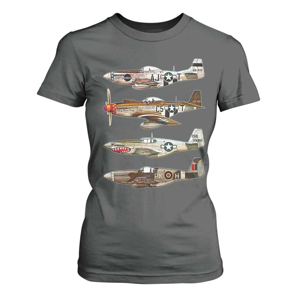 WW2 Warplanes B-17 P51 T Shirt For Women Vintage WWII Fighter Planes Iconic Military Aircraft
