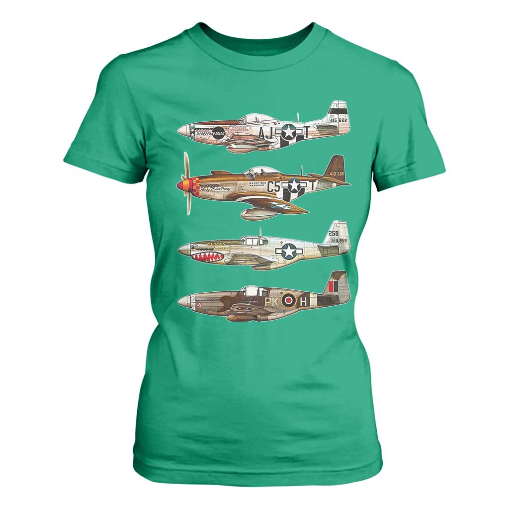 WW2 Warplanes B-17 P51 T Shirt For Women Vintage WWII Fighter Planes Iconic Military Aircraft