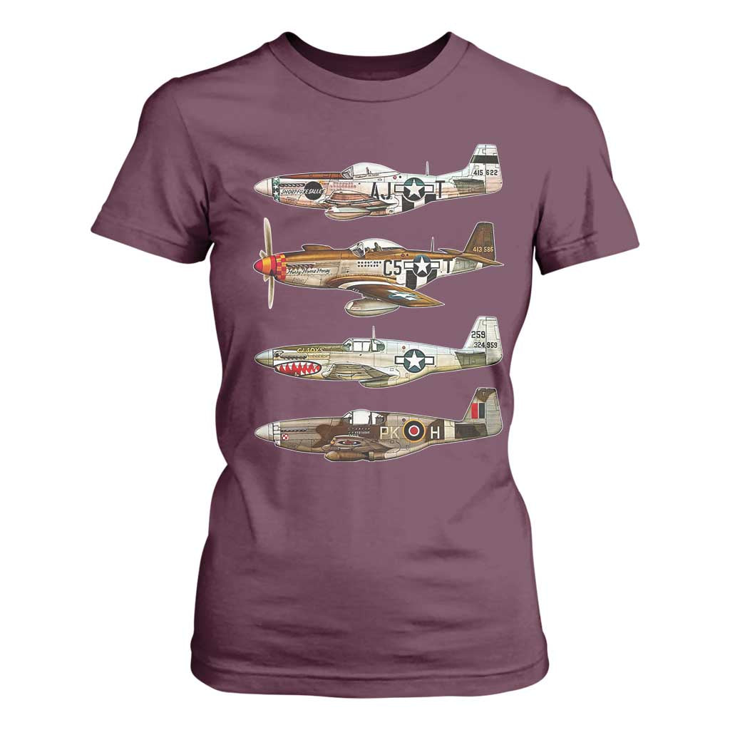 WW2 Warplanes B-17 P51 T Shirt For Women Vintage WWII Fighter Planes Iconic Military Aircraft