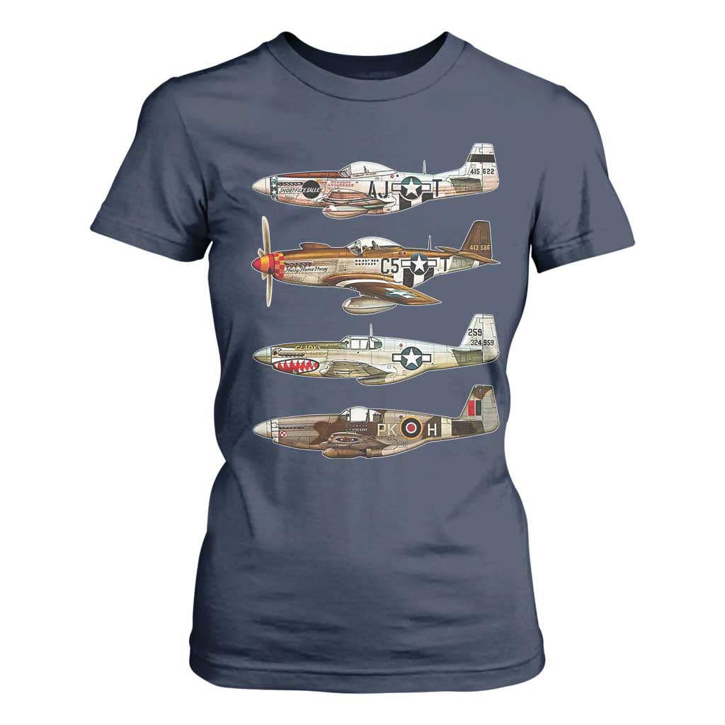 WW2 Warplanes B-17 P51 T Shirt For Women Vintage WWII Fighter Planes Iconic Military Aircraft