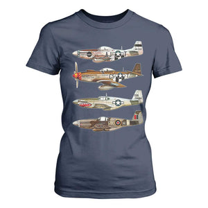 WW2 Warplanes B-17 P51 T Shirt For Women Vintage WWII Fighter Planes Iconic Military Aircraft